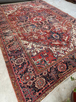 9’ x 12’3 Antique Persian Heriz rug #2375 / Large Antique Heriz - Blue Parakeet Rugs
