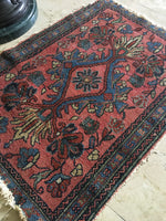 2’ x 2’9” Antique Love Worn Lilihan Rug - small antique rug - Blue Parakeet Rugs