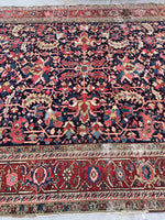 8’7 x 11’9 midnight blue Antique Heriz Rug / 9x12 vintage rug (#1083) - Blue Parakeet Rugs