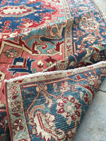8’7 x 11’10 Antique Persian Heriz Rug / 9x12 Vintage Persian Rug - Blue Parakeet Rugs