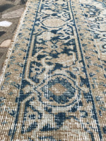 6’7 x 9’6 Ivory n Blue Antique Persian / Large Antique Tabriz / 7x10 - Blue Parakeet Rugs