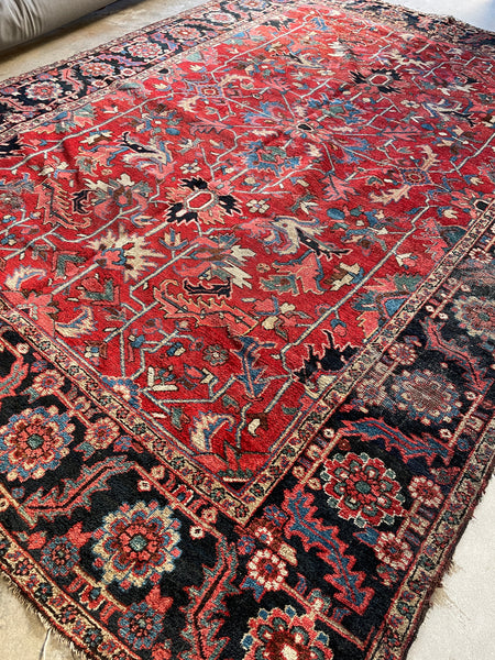 9’4 x 12’8 Antique Persian Heriz rug #2671 - Blue Parakeet Rugs