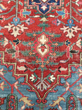 7’7 x 10’8 antique Persian Heriz with french bh bh  blue corners (#1141) - Blue Parakeet Rugs