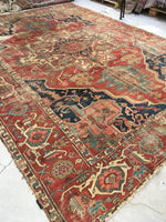 8'8 x 12'2 Rusty n Worn Serapi Heriz Rug - Blue Parakeet Rugs