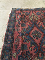 2’ x 2’9” Antique Love Worn Lilihan Rug - small antique rug - Blue Parakeet Rugs