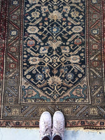 3’6 x 6’2 antique Persian Malayer / Small Vintage  Rug - Blue Parakeet Rugs