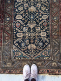 3’6 x 6’2 antique Persian Malayer / Small Vintage  Rug - Blue Parakeet Rugs
