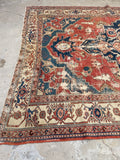 8' x 11’4 Late 19th Century Serapi #2403/ Large Oriental Rug - Blue Parakeet Rugs