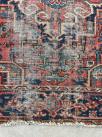 3’5 x 3’10 Worn Antique Persian Heriz #2493 / Small Vintage Rug - Blue Parakeet Rugs