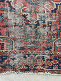 3’5 x 3’10 Worn Antique Persian Heriz #2493 / Small Vintage Rug - Blue Parakeet Rugs