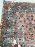 10’6 x 13’6 worn antique Persian Mahal Rug (#788) - Blue Parakeet Rugs