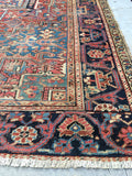 9’7 x 11’ Antique Heriz with french blue corners - Blue Parakeet Rugs