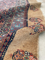 4'6" x 10' Antique Persian Camel Hair rug #1925C / 5x10 Vintage Rug - Blue Parakeet Rugs
