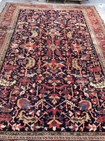 8’7 x 11’9 midnight blue Antique Heriz Rug / 9x12 vintage rug (#1083) - Blue Parakeet Rugs