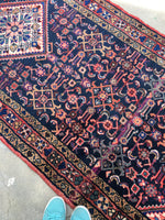 3'4 x 10’ Vintage Hamadan Runner - Blue Parakeet Rugs