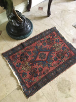 2’ x 2’9” Antique Love Worn Lilihan Rug - small antique rug - Blue Parakeet Rugs