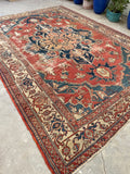 8' x 11’4 Late 19th Century Serapi #2403/ Large Oriental Rug - Blue Parakeet Rugs