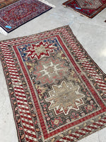 3’7 x 4’8 Antique Caucasus Rug #2582 / small vintage rug - Blue Parakeet Rugs