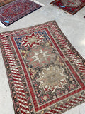 3’7 x 4’8 Antique Caucasus Rug #2582 / small vintage rug - Blue Parakeet Rugs