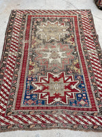 3’7 x 4’8 Antique Caucasus Rug #2582 / small vintage rug - Blue Parakeet Rugs