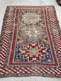 3’7 x 4’8 Antique Caucasus Rug #2582 / small vintage rug - Blue Parakeet Rugs