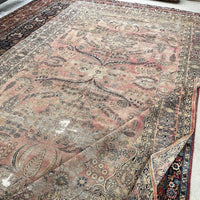 7’8 x 13’5 Antique worn and muted Persian Kerman Lavar rug #1975ML / 8x13 Vintage rug - Blue Parakeet Rugs