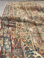 9'5 x 13'10 Antique worn 19th Century rug with deer border #1944ML/ 10x14 Vintage Rug - Blue Parakeet Rugs