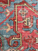 7’7 x 10’8 antique Persian Heriz with french bh bh  blue corners (#1141) - Blue Parakeet Rugs