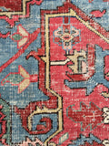 7’7 x 10’8 antique Persian Heriz with french bh bh  blue corners (#1141) - Blue Parakeet Rugs
