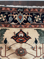 10'5 x 11'5 Antique ivory ground Heriz tribal rug #2054 / 11x12 Vintage Rug - Blue Parakeet Rugs