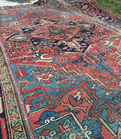 6’2 x 9’4 Antique Heriz with french blue corners - Blue Parakeet Rugs