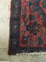 2’ x 2’9” Antique Love Worn Lilihan Rug - small antique rug - Blue Parakeet Rugs