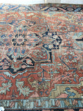 9’8 x 12’3 Antique Heriz with baby blue medallions (#842) - Blue Parakeet Rugs