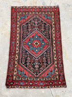 3’ x 4'7" Antique 1920s wool scatter rug #1877 / Small Vintage Rug / 3x5 Vintage Rug - Blue Parakeet Rugs
