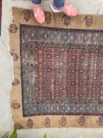 4'6" x 10' Antique Persian Camel Hair rug #1925C / 5x10 Vintage Rug - Blue Parakeet Rugs