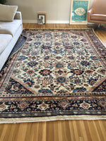 7’5 x 10’1 antique ivory Persian Mahal (#1258) / 8x10 large vintage rug - Blue Parakeet Rugs