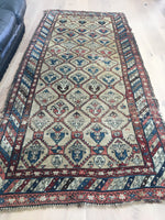 4'2 x 9'2' Antique Shirvan Rug / Caucasian Rug / 4x9 Vintage Rug / 19th Century Shabby Chic Rug - Blue Parakeet Rugs