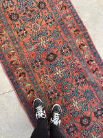 3'5 x 13'4 Antique 19th Century Runner #608 / 13 foot runner - Blue Parakeet Rugs