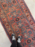3'5 x 13'4 Antique 19th Century Runner #608 / 13 foot runner - Blue Parakeet Rugs