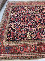 8’7 x 11’9 midnight blue Antique Heriz Rug / 9x12 vintage rug (#1083) - Blue Parakeet Rugs