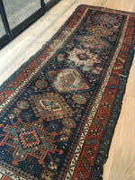 3'7 x 9'7 antique Persian Heriz Runner (#743) - Blue Parakeet Rugs