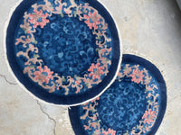 Pair of Antique Chinese Round Rugs - Blue Parakeet Rugs