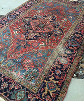 6’2 x 9’4 Antique Heriz with french blue corners - Blue Parakeet Rugs