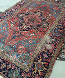 6’2 x 9’4 Antique Heriz with french blue corners - Blue Parakeet Rugs