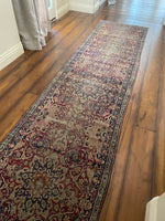 2'11 X 17'9 Antique Skinny 1880s Kerman Runner #1859 / 3x18 Vintage Skinny Runner - Blue Parakeet Rugs