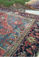 6’2 x 9’4 Antique Heriz with french blue corners - Blue Parakeet Rugs