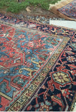 6’2 x 9’4 Antique Heriz with french blue corners - Blue Parakeet Rugs
