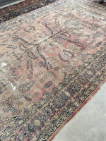 7’8 x 13’5 Antique worn and muted Persian Kerman Lavar rug #1975ML / 8x13 Vintage rug - Blue Parakeet Rugs