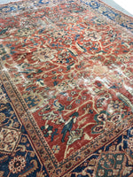 9’4 x 10’8 Love-worn Persian Mahal Rug / large distressed vintage rug (#1016) - Blue Parakeet Rugs