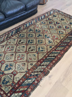 4'2 x 9'2' Antique Shirvan Rug / Caucasian Rug / 4x9 Vintage Rug / 19th Century Shabby Chic Rug - Blue Parakeet Rugs